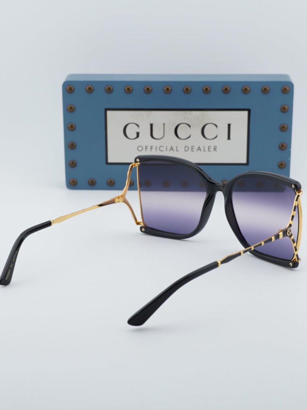 Gucci GG0592S 002 Square Sunglasses - Black / Gold / Smoke Gradient - Picture 10 of 11